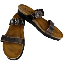 Naot Marissa Leather Sandals Slides Copper Bronze 41 L10 1.5&quot; Cork Wedges - £39.50 GBP