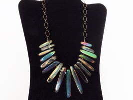 One of a kind necklace and errings set - natural rainbow plated agate  - £35.96 GBP