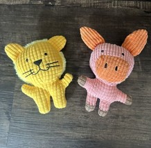 Squeaky Puppy Dog Chew Toys Set of 2 Pink Pig and Yellow Lion 7” - £9.81 GBP