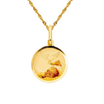 Genuine 14k Yellow Gold 0.66&quot; Enamel Round Baptism Pendant Necklace 16&quot; to 22&quot; - $256.00+