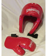 Tiger Claws Sparmaster Sparring RED Head Guard Adult &amp; left glove FREE F... - £14.33 GBP
