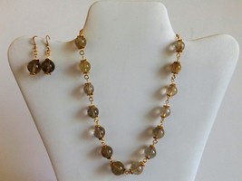 Golden rutile quartz one of a kind necklace and earrings set  - £104.24 GBP