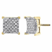Diamond Square Earrings 10K Yellow Gold Round Cut Pave Design Studs 2 Tcw. - £68.56 GBP
