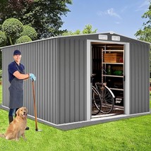 , 108 Ft Metal Utility Tool Shed Storage House With Sliding Door, Sheds Outdoor  - £611.27 GBP