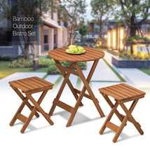 Wooden Garden Furniture[2 Chair+Foldable Coffee Table]Patio Portable Dining Set - £194.62 GBP