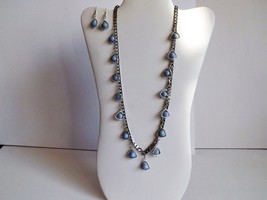 Handmade genuine blue lace agate necklace and earrings set one of a kind  - £35.34 GBP