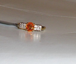 10K Yellow Gold Rare Orange Spessartite Garnet &amp; W Zircon Ring, Size 6, 1.36(TCW - £159.86 GBP