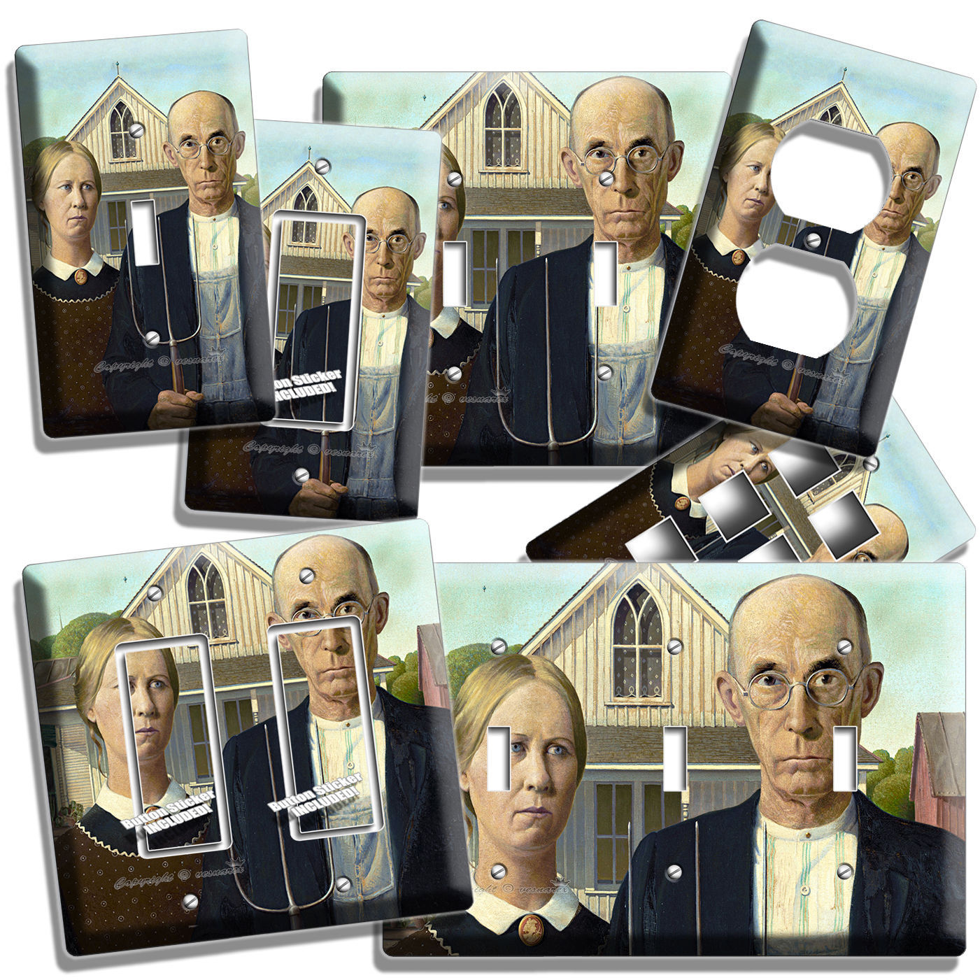 AMERICAN GOTHIC GRANT WOOD PAINTING LIGHT SWITCH PLATE OUTLET WALL ART NEW COVER