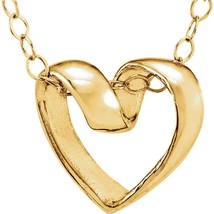 14K Yellow Gold Ribbon Heart 15&quot; Youth Necklace - £228.36 GBP