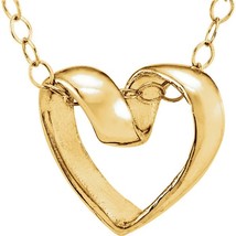 14K Yellow Gold Ribbon Heart 15&quot; Youth Necklace - £224.61 GBP