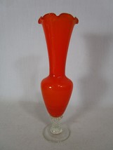 Vintage Mid Century Art Glass Bud Vase Orange Red Cased Glass - £15.65 GBP