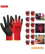 12 Pairs PU Coated Safety Work Gloves in Red - Large, for All-Purpose Use - $37.57