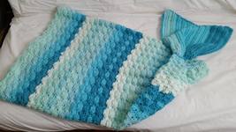 Mermaid Tail Blanket Teen Child Novelty Blue &amp; Green 23&quot; X 34&quot; Warm &amp; Fun - £36.05 GBP