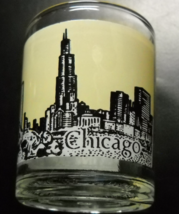 Chicago Shot Glass Candle Holder Style Black Cityscape against a Yellow ... - $7.99