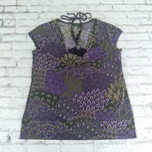 Apt 9 Blouse Womens Large Purple Floral Short Sleeve Cap Halter Beaded Neck Top - £17.14 GBP