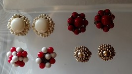Vintage Jewelry Clip on Earrings Gold tone and Cluster Beads Lot of Four... - £7.84 GBP