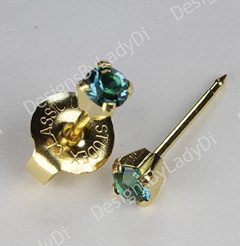 Primary image for New Personal Ear Piercer 24k Gold 3mm December Blue Zircon Studs w/Gel, Gun, Mar