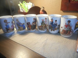 Vintage Norman Rockwell Museum Collection 1982 Set of 6 Coffee Cups Mugs = EUC - £18.58 GBP
