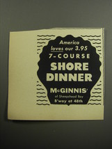 1957 McGinnis&#39; Restaurant Ad - America loves our 3.95 7-course shore dinner - £13.80 GBP