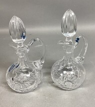 Set Of 2 Cut Glass Crystal Cruets Oil &amp; Vinegar  W/ Stoppers - $19.79