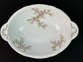 Vintage Antique Victoria Austria 347 Pink Floral Oval Serving Gold Trim Bowl 10&quot; - £11.66 GBP