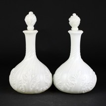 Spiral Leaf White Decanter Set w Original Stoppers, Antique Glass EAPG 1912 10&quot; - £39.96 GBP