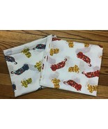 Vintage 2pc Fabric Set with Primary Blue Yellow Red Floral Cats and Dogs... - £13.19 GBP