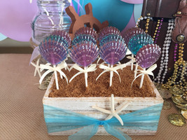 12 CLAM SHELL Lollipops - Mermaid Party, Ariel Party, and Beach Party Favors - £12.01 GBP