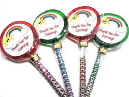 12 LOLLIPOPS with Bling Sticks and Personalized Labels - Rainbow Party F... - $22.99