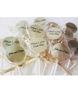 100 WEDDING LOLLIPOPS with Gold Edible Crystals, Ribbon, and Personalize... - $219.50 CAD