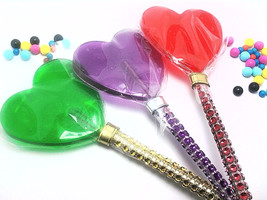 12 Large Heart Lollipops With Bling Sticks - Variety Of Colors And Flavors - £19.54 GBP