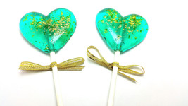 12 - HEART LOLLIPOPS with Edible Gold Glitter and Gold Ribbon - Wedding ... - $19.99