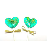 12 - HEART LOLLIPOPS with Edible Gold Glitter and Gold Ribbon - Wedding ... - £16.07 GBP