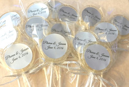12 WEDDING LOLLIPOPS with Silver Edible Crystals, Ribbon, and Personaliz... - $20.99
