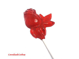 12 Large LONG STEM ROSE Lollipops - Valentines Day Lollipops and Wedding Favors - £13.62 GBP