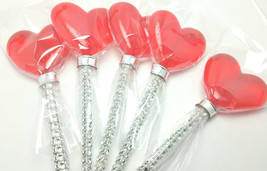 12 RED HEART LOLLIPOPS - Faux Rhinestone Stick, Wedding and Bridal Lollipop Favo - £19.05 GBP