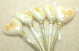 12- HEART LOLLIPOPS with Edible Gold Glitter - Wedding, Bridal Shower, and Party - £13.53 GBP
