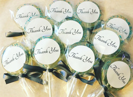 12 THANK YOU LOLLIPOPS with Edible Crystals, Ribbon, and Personalized Labels - P - £16.71 GBP