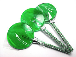 12 LARGE 2.5 INCH GREEN Lollipops with Bling Stick - Bridal Shower and Birthday  - £19.54 GBP
