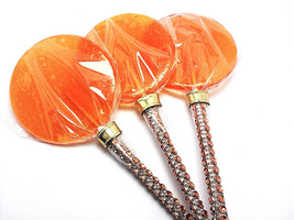 12 LARGE 2.5 INCH ORANGE Lollipops with Bling Stick - Bridal Shower and Birthday - £19.97 GBP