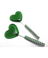 12 GREEN HEART LOLLIPOPS - Matching Faux Rhinestone Stick, Wedding and Bridal Lo - $34.28 CAD