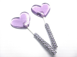 12 Lavender Heart Lollipops - Matching Faux Rhinestone Stick, Wedding And Bridal - £19.65 GBP