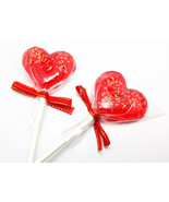12 - 2 INCH HEART LOLLIPOPS with Satin Gold Edge Ribbon, and Edible Gold... - $27.42 CAD