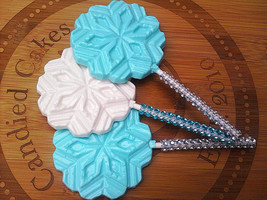 12 Opaque Snowflake Lollipops With Bling Sticks - Frozen Princess Party Lollipop - £19.97 GBP