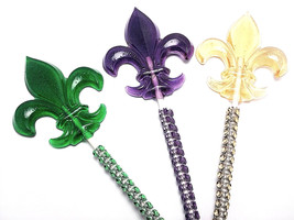 12 FLEUR DE LIS Lollipops with Bling Sticks - Mardi Gras Favors - £16.73 GBP