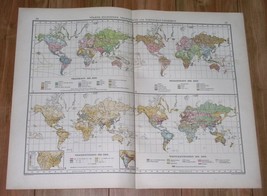 1924 Vintage Map Of World Races Religions Population Density Europe America Asia - £21.99 GBP