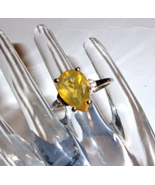 10K White Gold Golden Fire Opal Pear Solitaire &amp; W Zircon Ring, Size 9, ... - $240.14 CAD