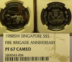 Singapore 1988 $5 Fire Brigade NGC PF-67 Cameo 100th Anniv~POP 1~Rare~Fr... - £132.39 GBP