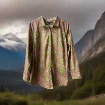 Lands End Long Sleeved Button Front Shirt Womens Size 20W Pink Green Paisley - £13.09 GBP