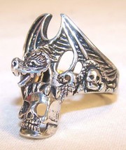 1 Deluxe Dragon Holding Skull Silver Biker Ring BR59 Mens New Jewelry Skeleton - £9.91 GBP